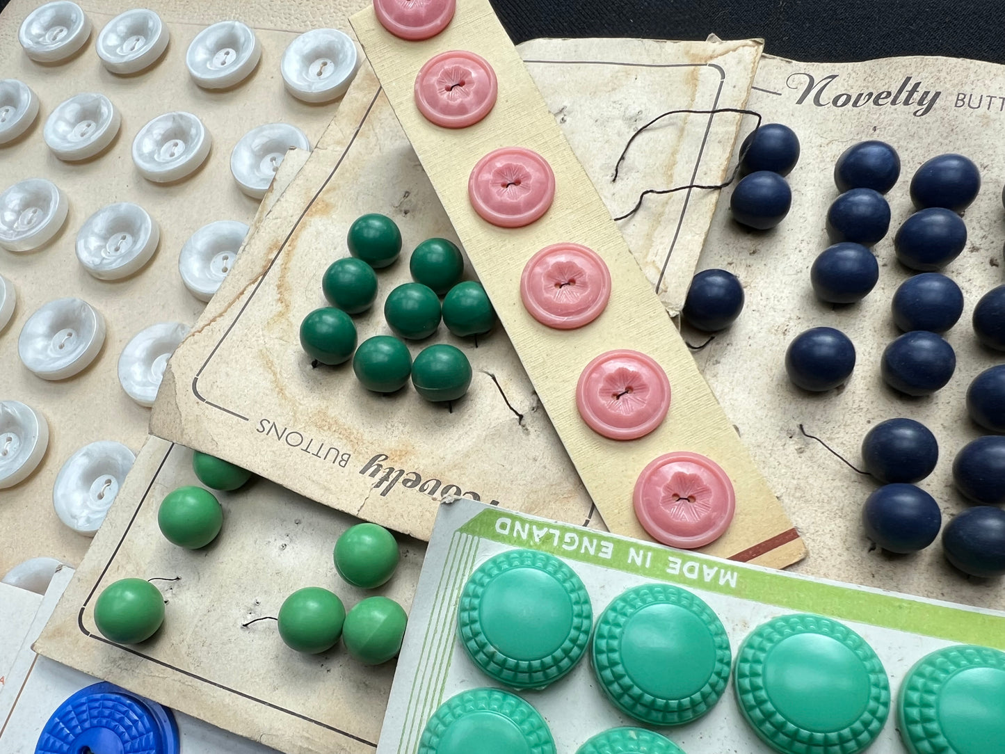 15 sheets of Multicoloured Vintage Glass & Lucite Buttons (E)