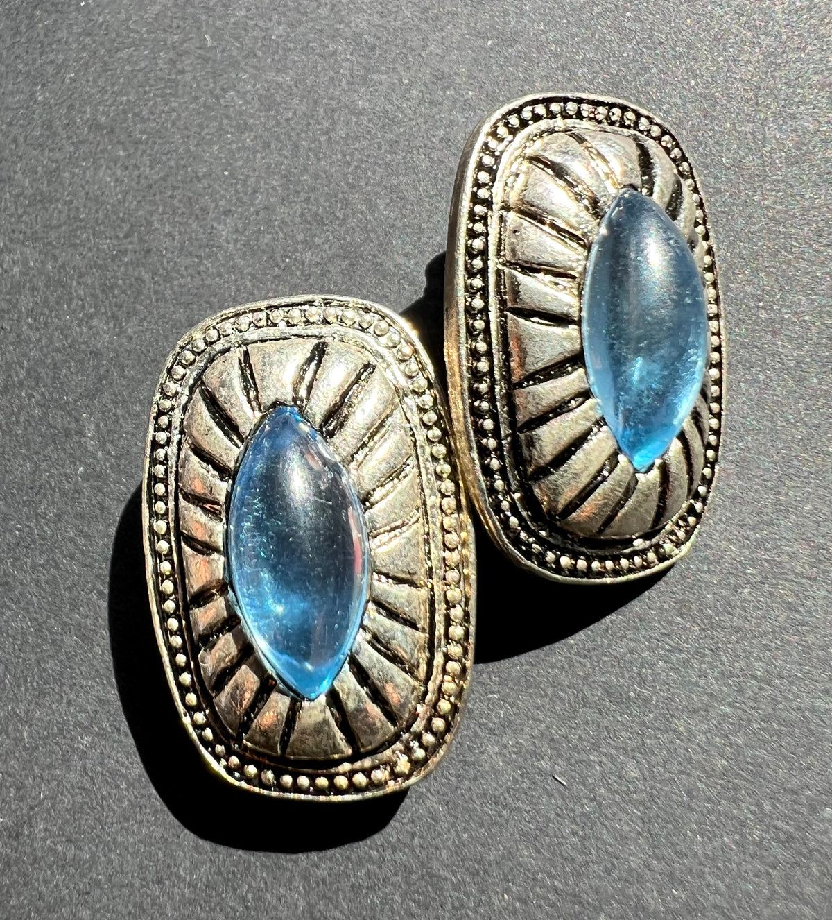 Vibrant Vintage Blue Glass Centred Clip On Earrings