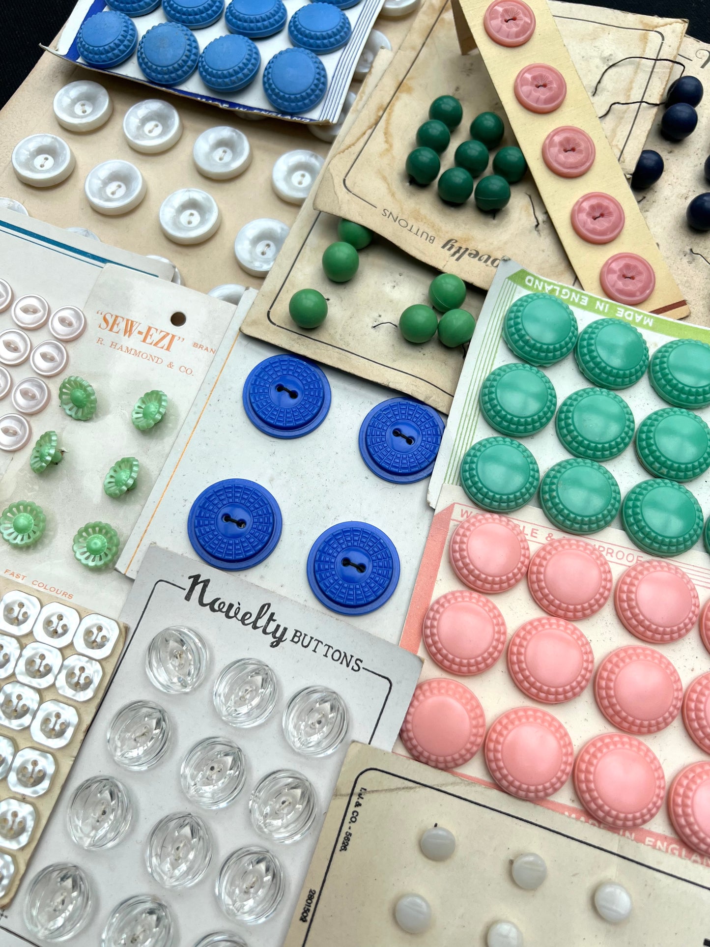 15 sheets of Multicoloured Vintage Glass & Lucite Buttons (E)