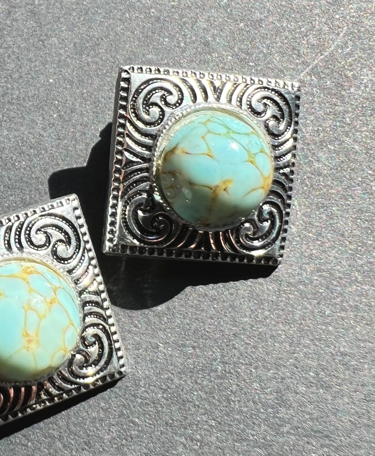 1950s Square Faux Turquoise Clip On Earrings
