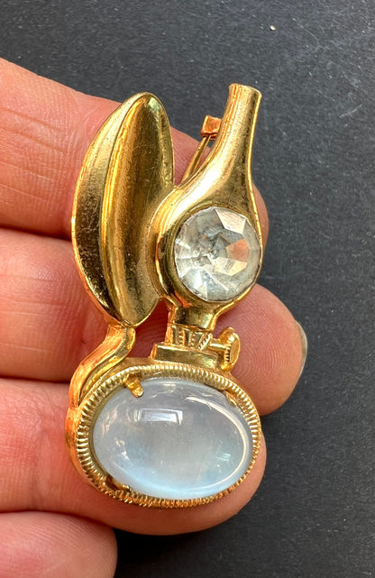 1940s Old Fashioned Glass + Metal Brooch