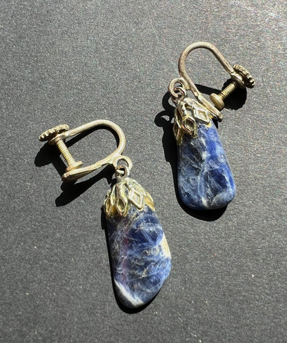 Vintage Blue Sodalite Screw Back Earrings