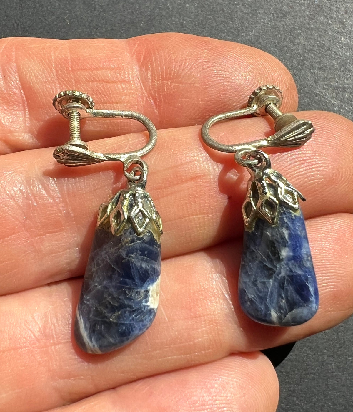 Vintage Blue Sodalite Screw Back Earrings