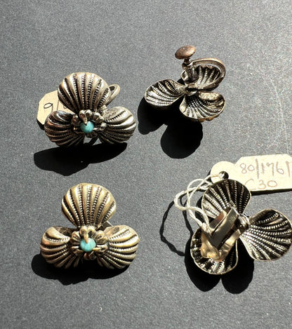 Unusual 1940s Clip or Screw-On Earrings with Blue Centres.