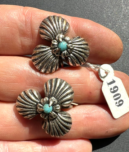 Unusual 1940s Clip or Screw-On Earrings with Blue Centres.