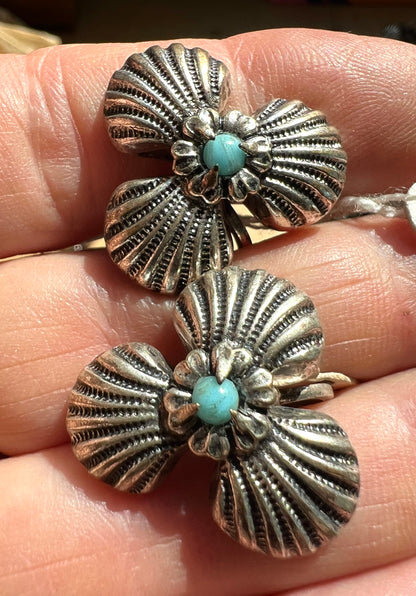 Unusual 1940s Clip or Screw-On Earrings with Blue Centres.