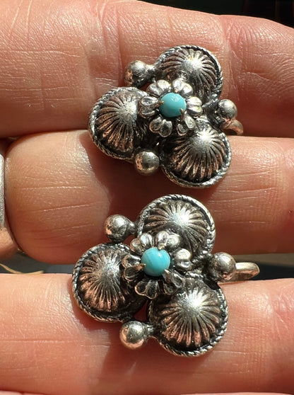 Interesting 1940s Screw-On Earrings - Blue or Turquoise.