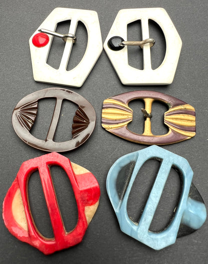 6 Deco Buckles - scuffed or grubby