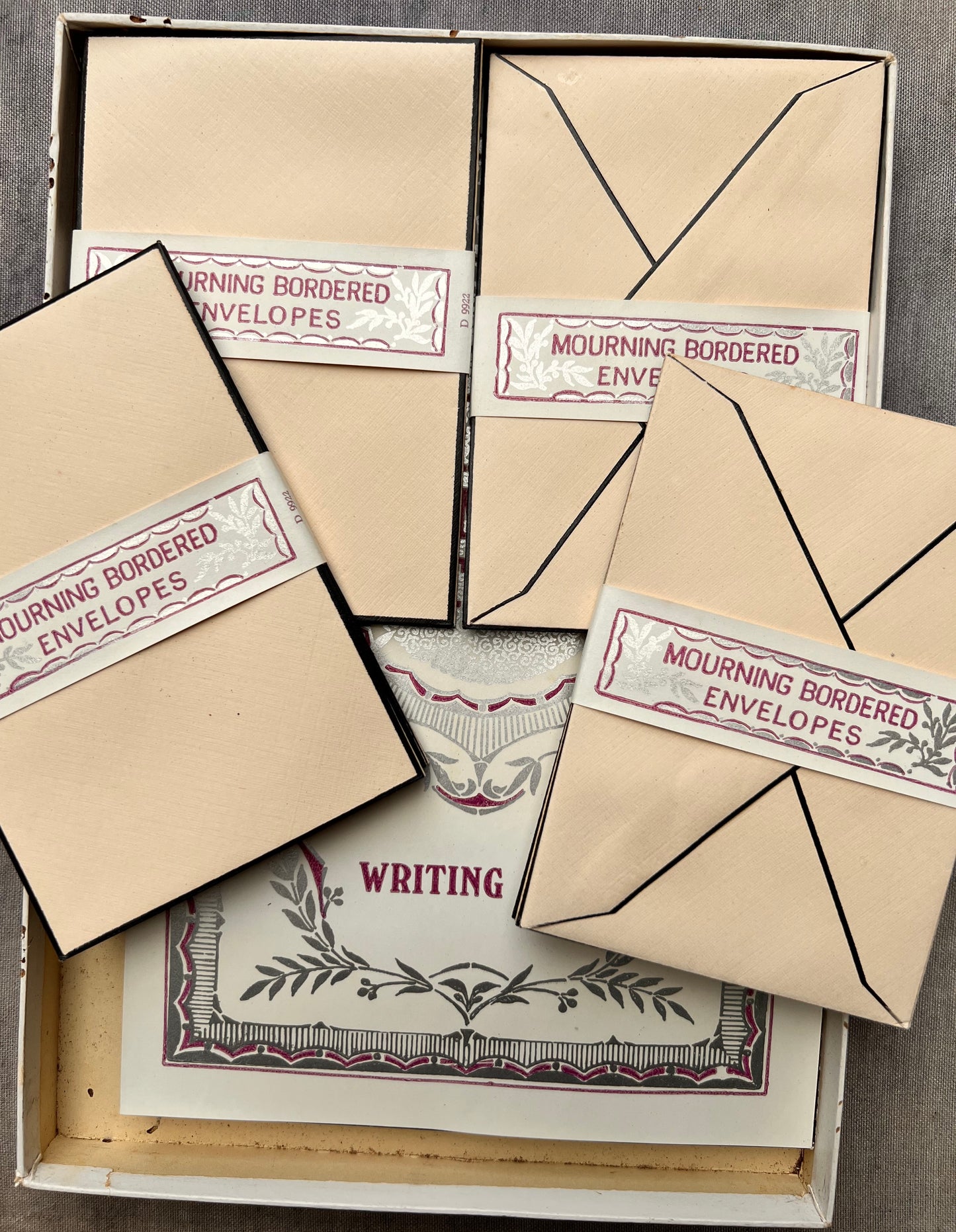 Vintage Boxes of Mourning Stationery.