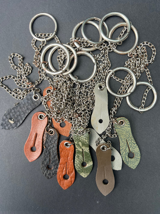 10 Vintage Key Chains with Leather Ends (some rust)