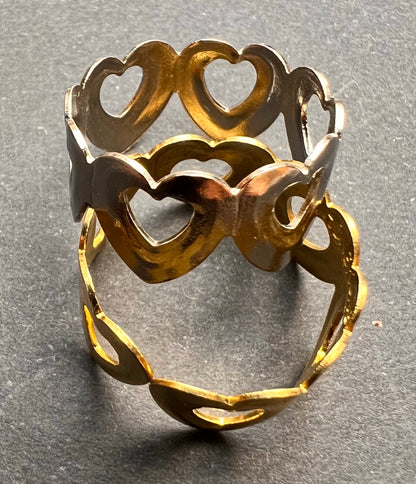 1970s Gold or Silver Tone Heart Rings