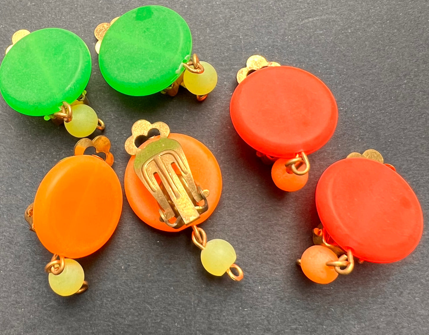 8 Pairs of Neon 1970s Clip On Earrings