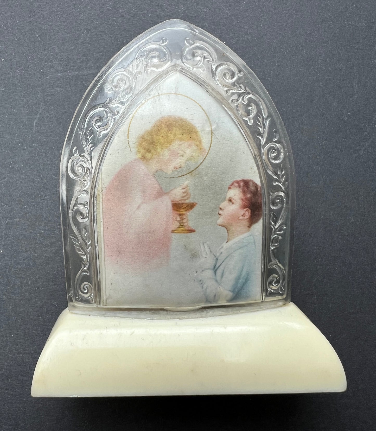 Angelic Catholic Picture in Ornate Frame on Stand