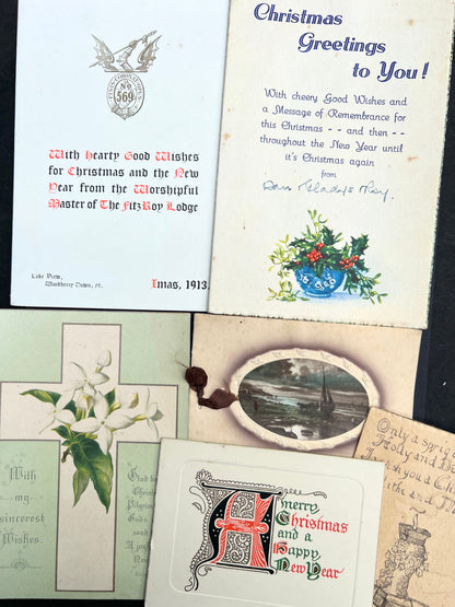 10 Early 20th C Christmas Cards incl. Masonic