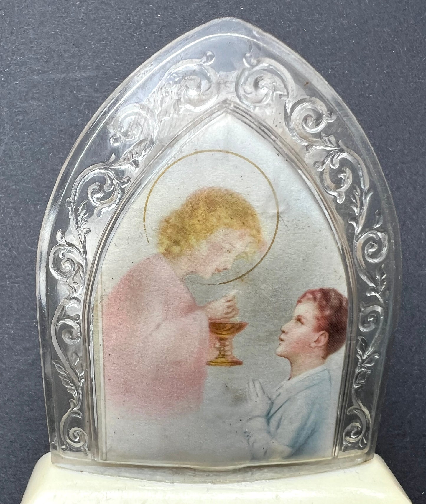 Angelic Catholic Picture in Ornate Frame on Stand