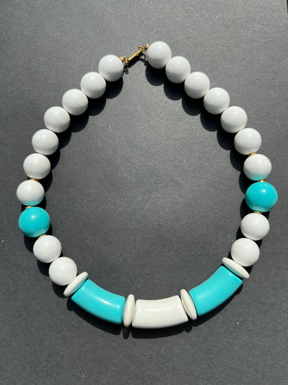 Striking 1970s Turquoise and White Bead Necklace