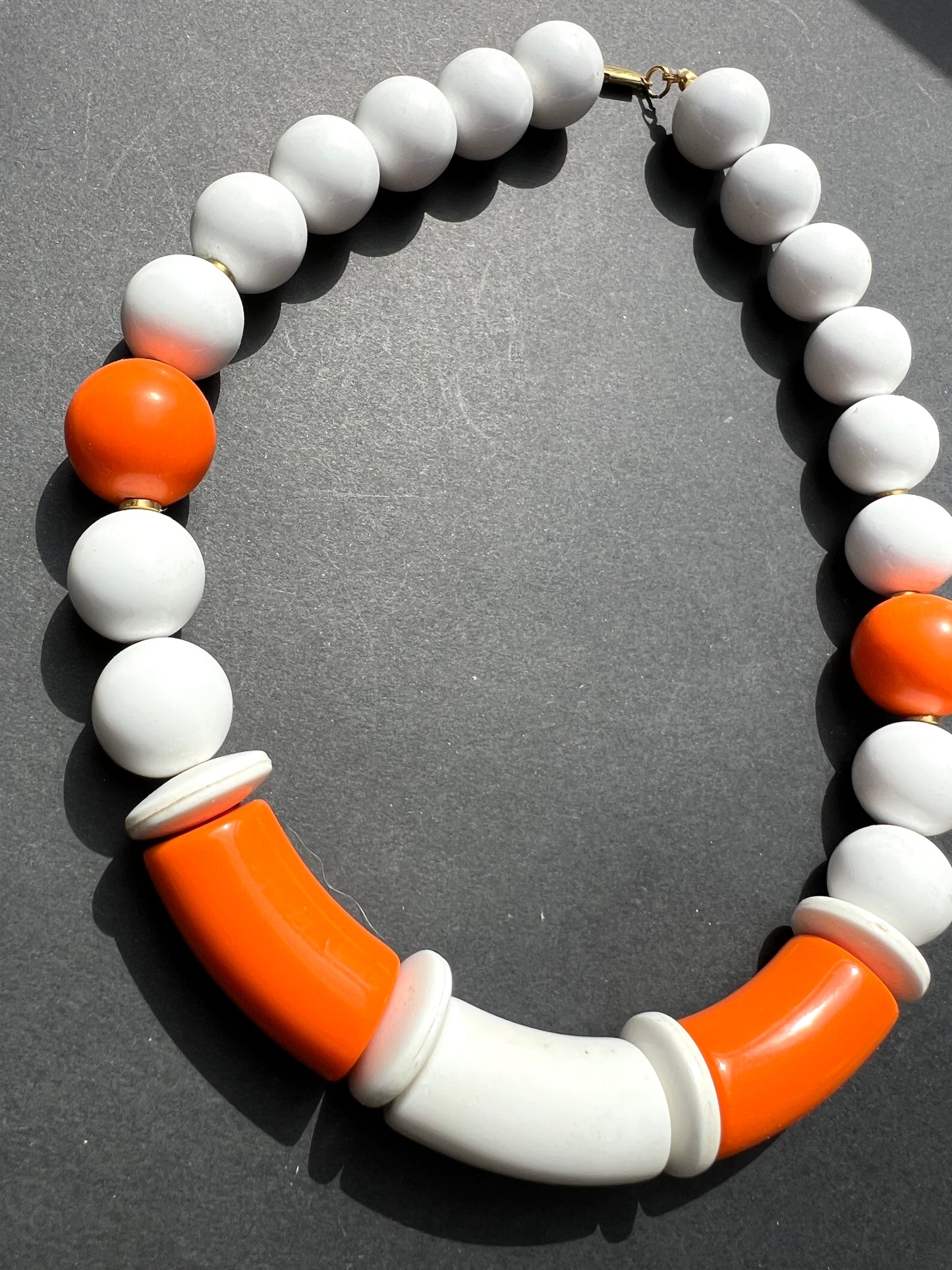 Fresh 1970s Orange and White Bead Necklace