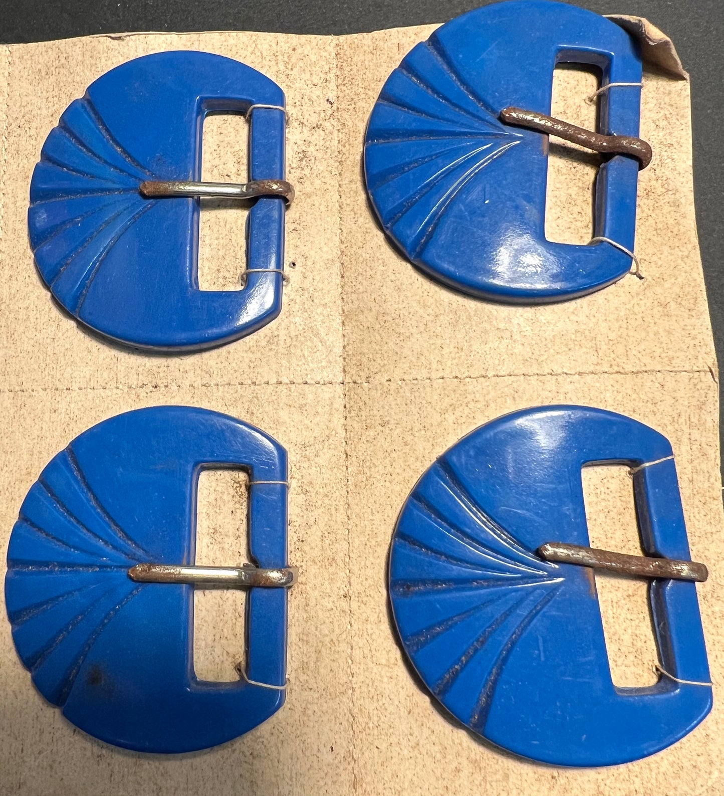 Sheet of 6 Deco Bright Blue 4.8cm tall 1940s Buckles