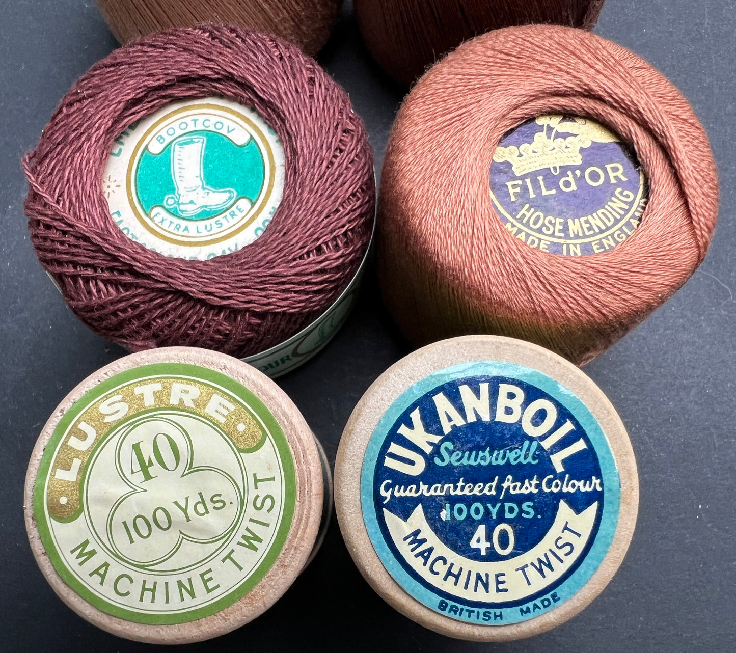 10 Spools/ Skeins of Vintage Darning/Sewing/Embroidery Threads incl. Greens and Red