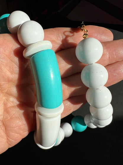 Striking 1970s Turquoise and White Bead Necklace