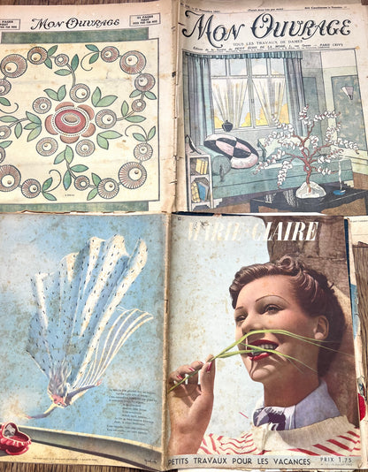 2 Damaged 1930s French Women's Magazines Marie Claire & Mon Ouvrage