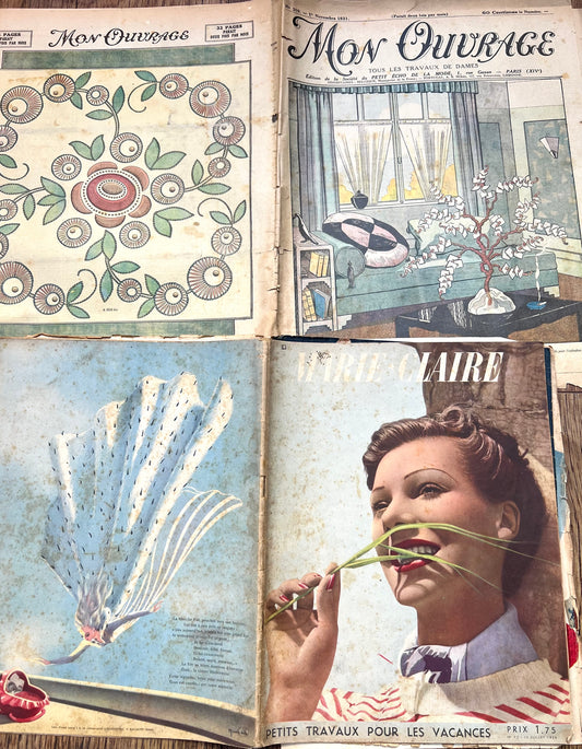 2 Damaged 1930s French Women's Magazines Marie Claire & Mon Ouvrage