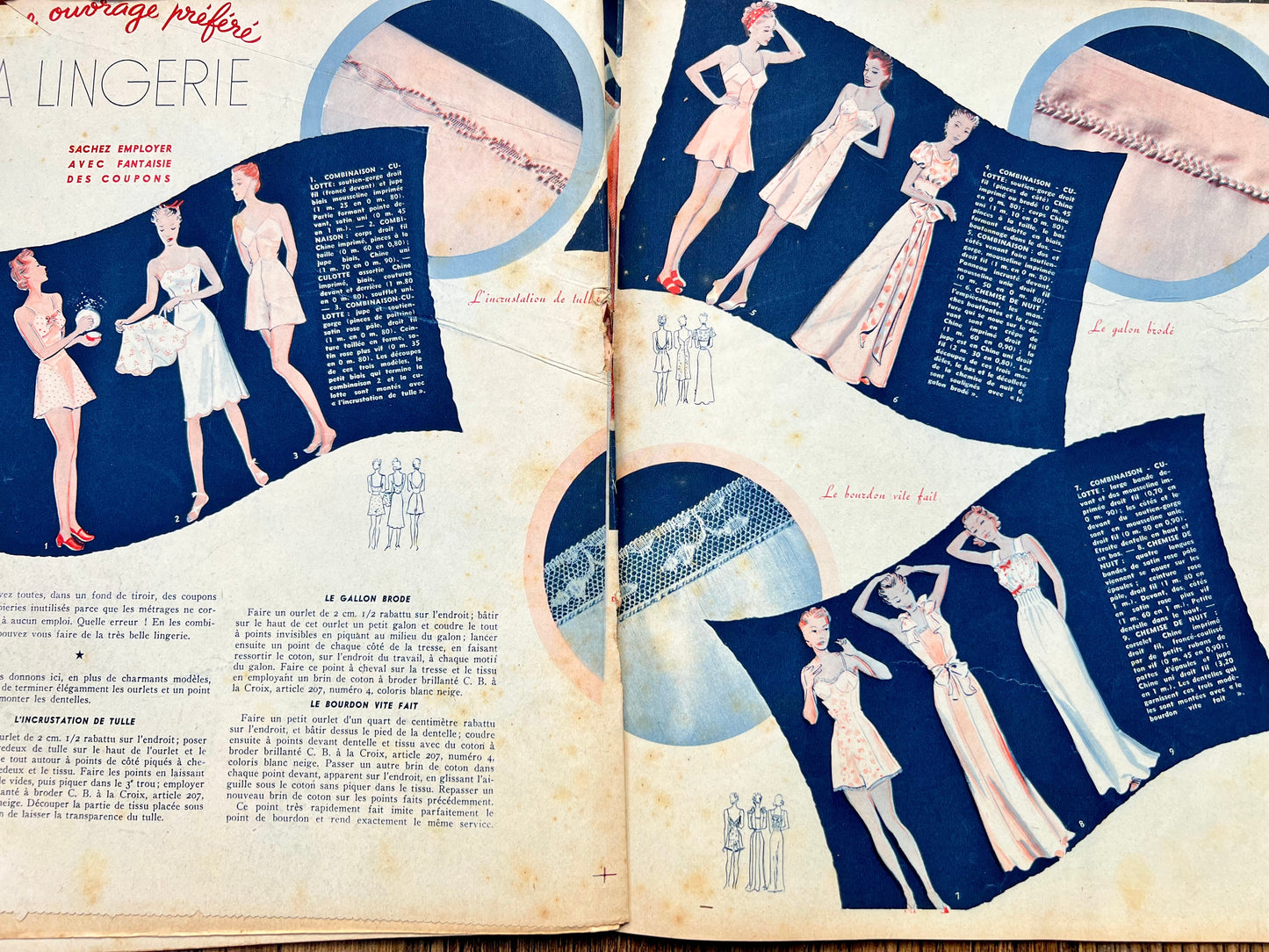 2 Damaged 1930s French Women's Magazines Marie Claire & Mon Ouvrage