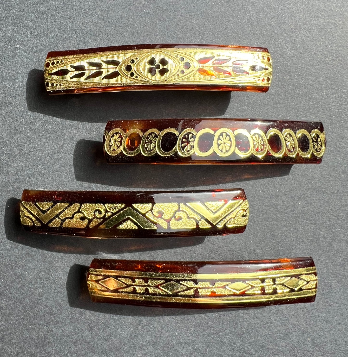 Gloriously Deco French Tortoiseshell  + Gold French Lucite Hair Clips