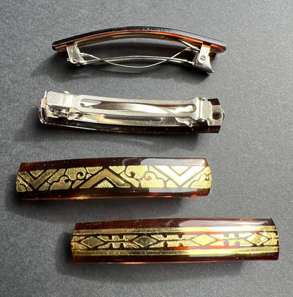 Gloriously Deco French Tortoiseshell  + Gold French Lucite Hair Clips