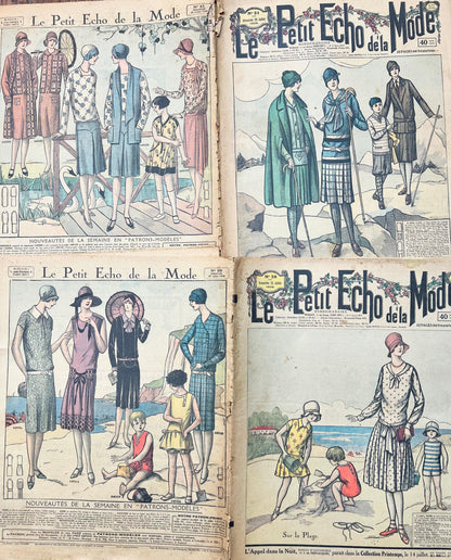 2 French July 1928 Le Petit Echo de la Mode Magazines - Damaged Spines