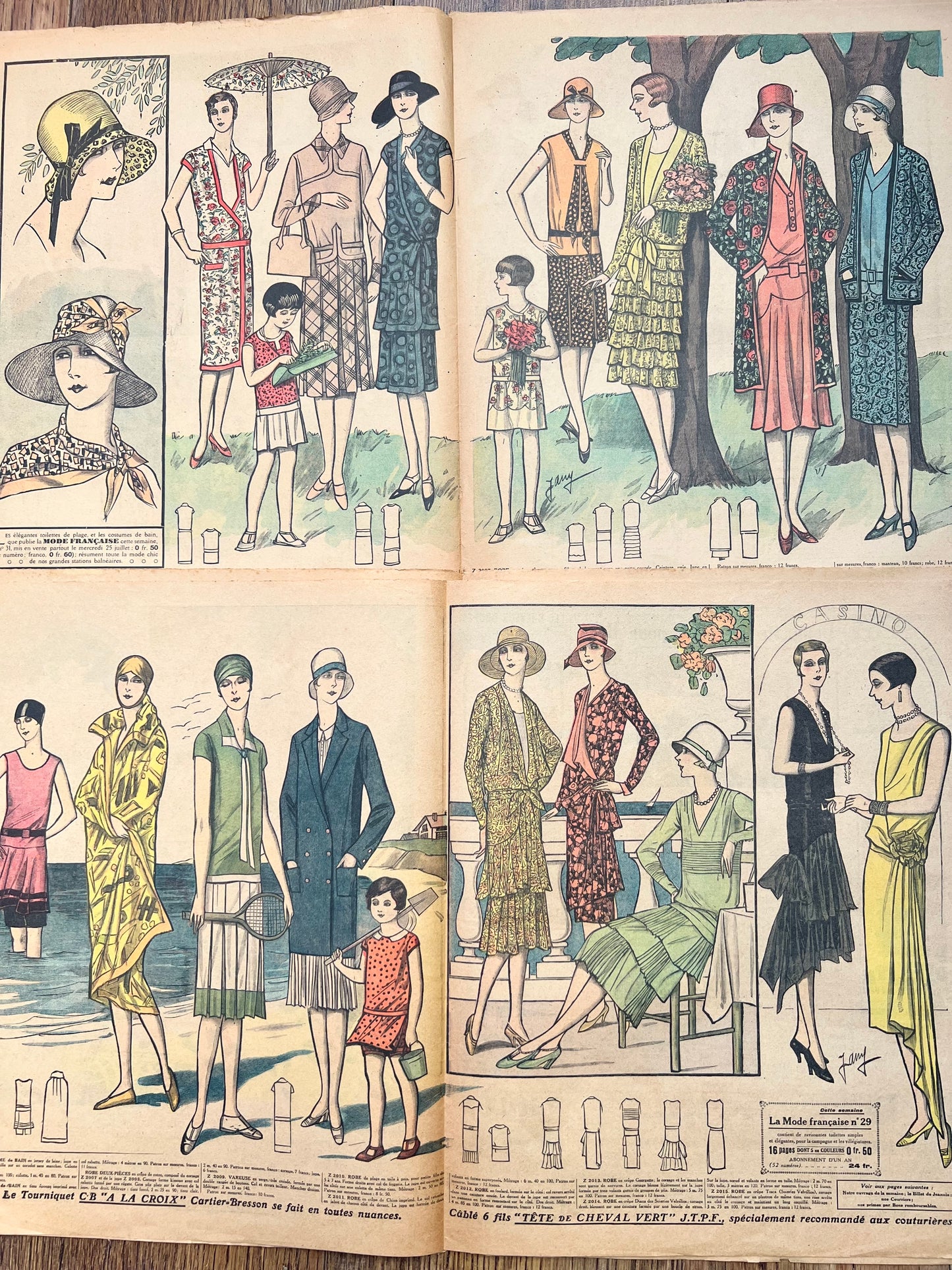 2 French July 1928 Le Petit Echo de la Mode Magazines - Damaged Spines