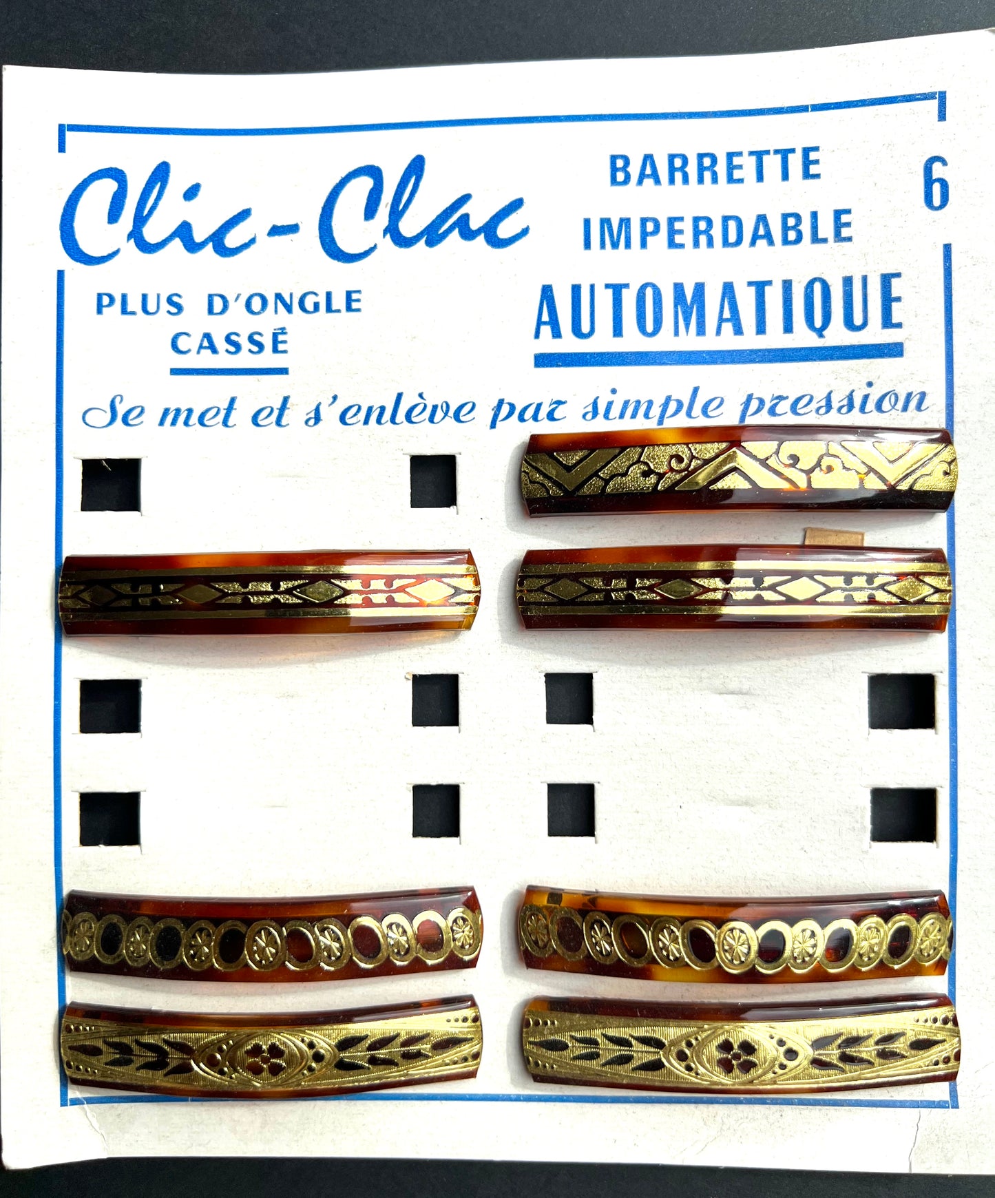 Gloriously Deco French Tortoiseshell  + Gold French Lucite Hair Clips