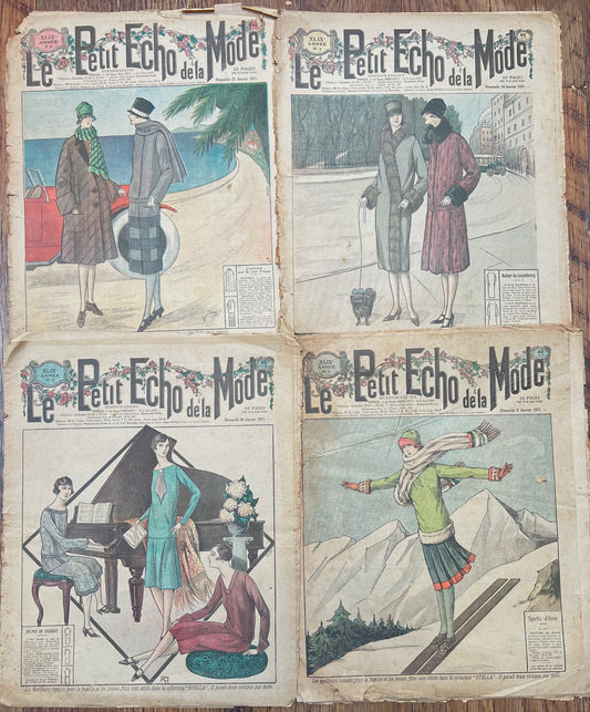 4 French Le Petit Echo de la Mode Magazines from January 1927 - Damaged Covers