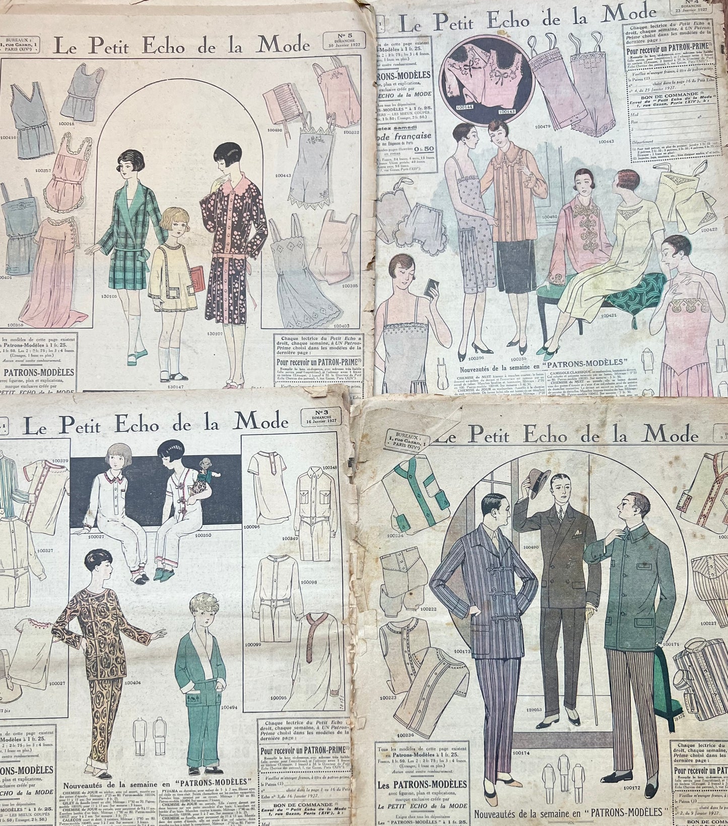4 French Le Petit Echo de la Mode Magazines from January 1927 - Damaged Covers