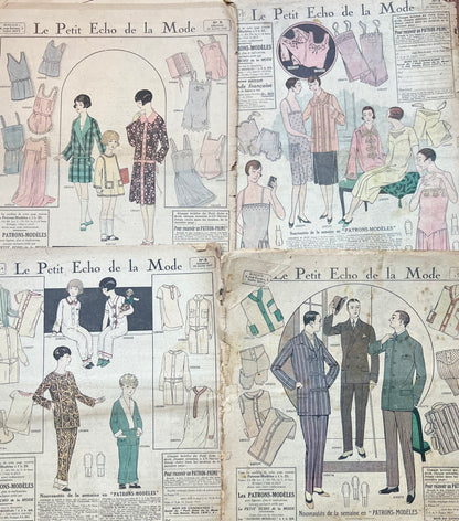 4 French Le Petit Echo de la Mode Magazines from January 1927 - Damaged Covers