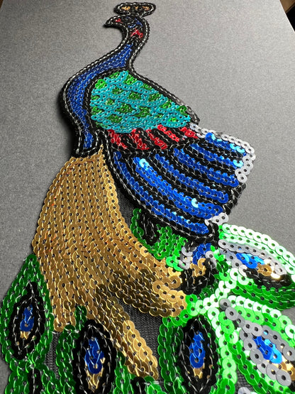 Splendid 43cm or HUGE 63cm tall Sparkly Sequin Peacock Applique