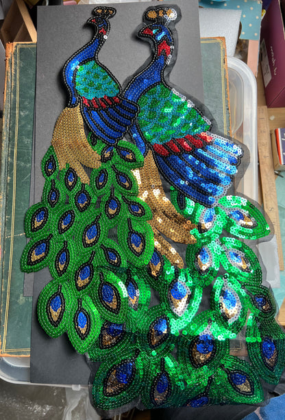 Splendid 43cm or HUGE 63cm tall Sparkly Sequin Peacock Applique