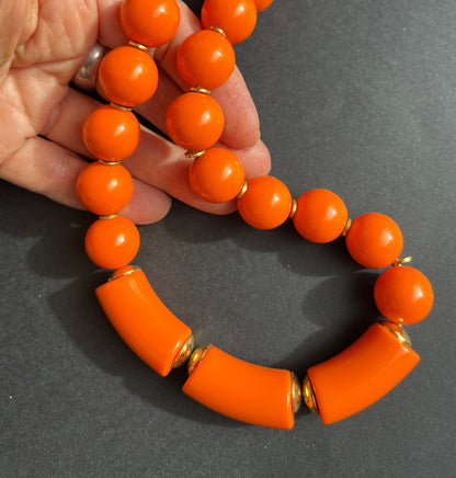 Wonderfully Bright Vintage 1970s Orange Chunky Bead Necklace