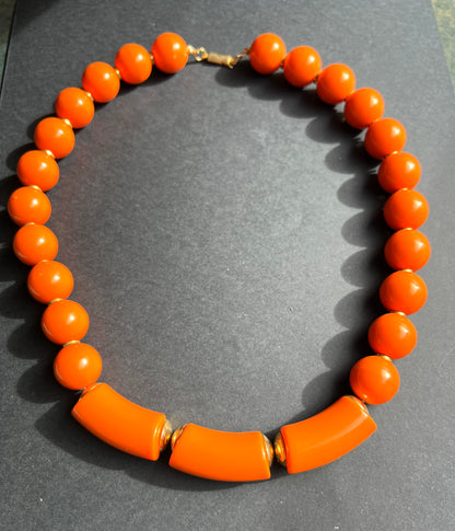 Wonderfully Bright Vintage 1970s Orange Chunky Bead Necklace