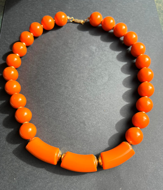 Wonderfully Bright Vintage 1970s Orange Chunky Bead Necklace