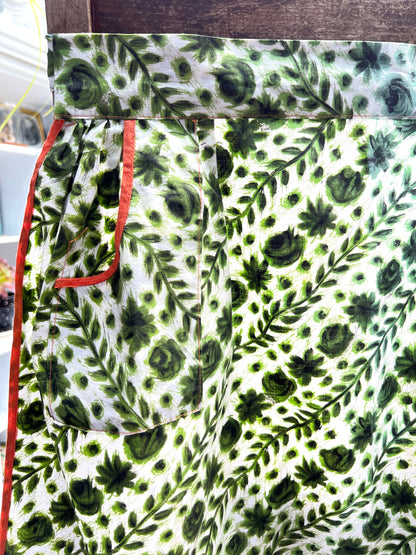 Lovely Vintage Flowery Green Handmade Apron