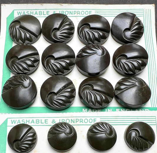 12 Bakelite Dark Brown VERY Deco Buttons - 2.2cm and 1.8cm - Made in England