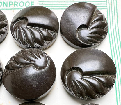 12 Bakelite Dark Brown VERY Deco Buttons - 2.2cm and 1.8cm - Made in England