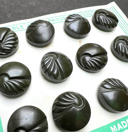 12 Bakelite Dark Brown VERY Deco Buttons - 2.2cm and 1.8cm - Made in England