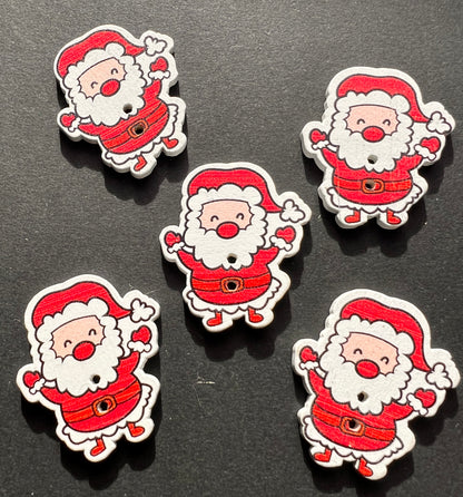 5 Wooden Father Christmas  Buttons