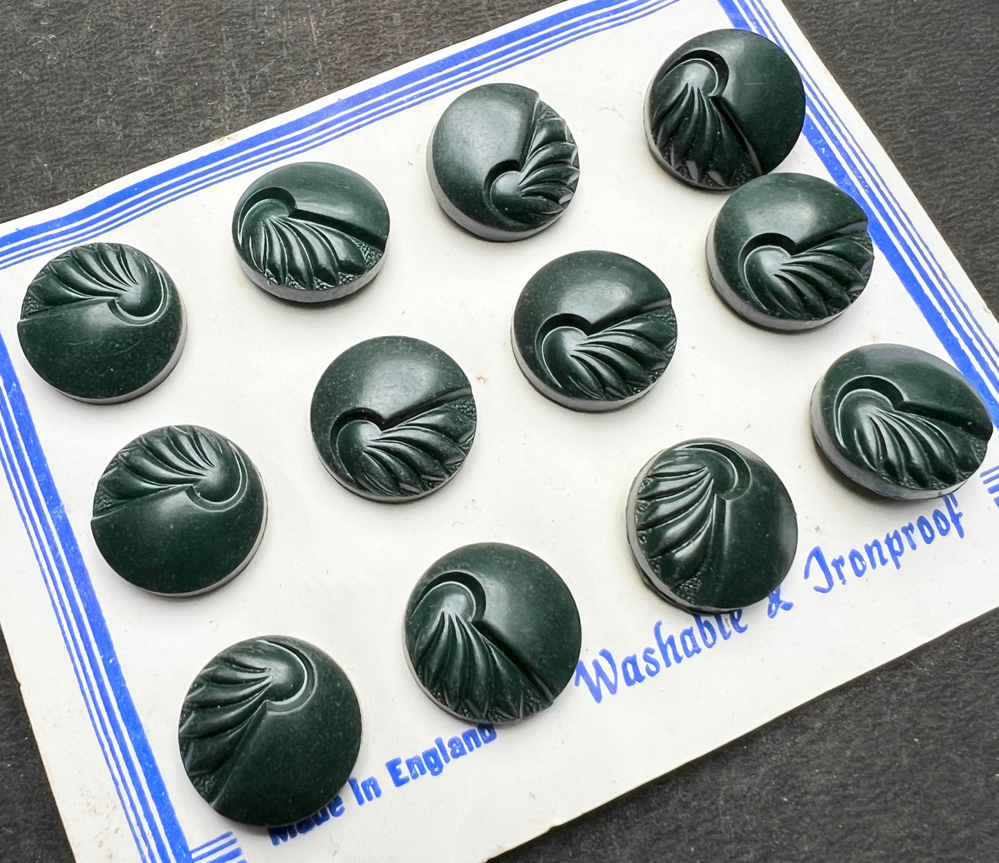 12 Unusual Teal English 1940s VERY Deco Buttons - 2.2 & 1.8cm
