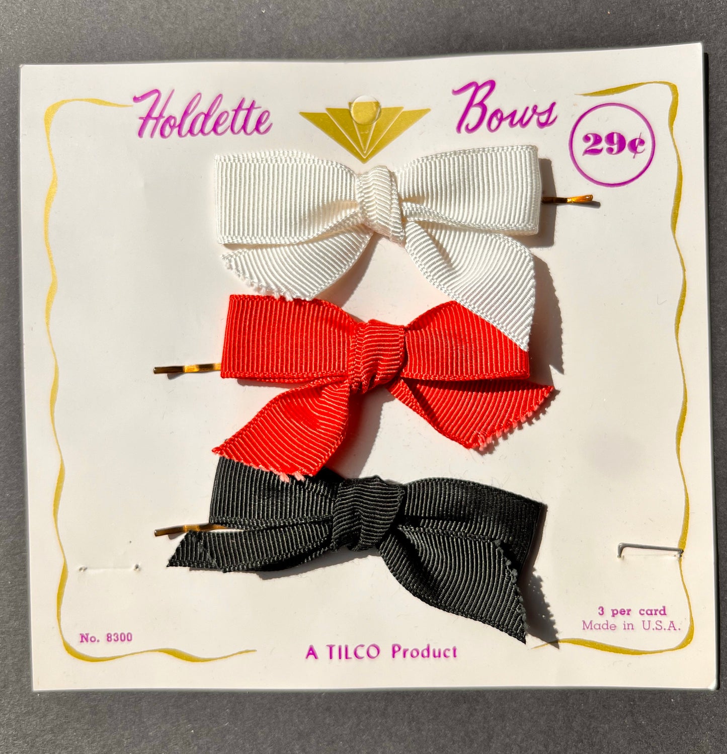 1950s Display Card of 3 Hair Bows.