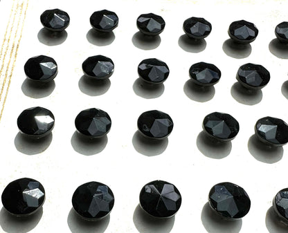 36 Wonderfully Sparkly 9mm Black Vintage Cut Glass Buttons