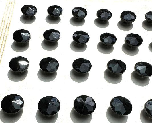 36 Wonderfully Sparkly 9mm Black Vintage Cut Glass Buttons