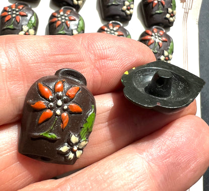 6 or 24 Unusual Vintage Italian Brown Cowbell Buttons - 2cm tall (Copy)
